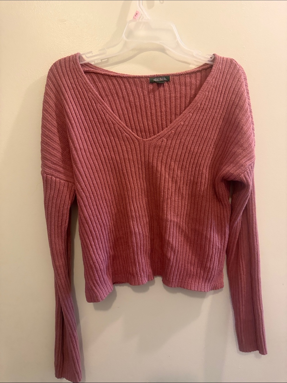 Ribbed V-Neck Pink Women's Sweater